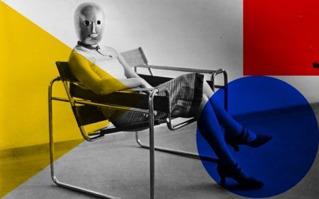 Minimalismo nas artes: Mulher com máscara de Oskar Schlemmer na poltrona Wassily